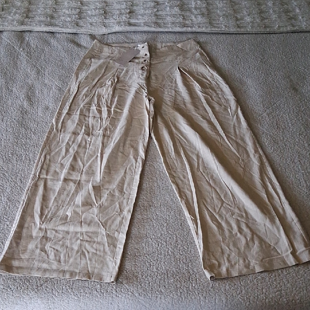 New Women's Beige Wide-Leg Trousers